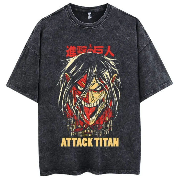 Anime Attack On Titan T-Shirt Hip Hop Oversized Streetwear Vintage Printed Washed Short Sleeve T Shirt Summer Male Tops 2