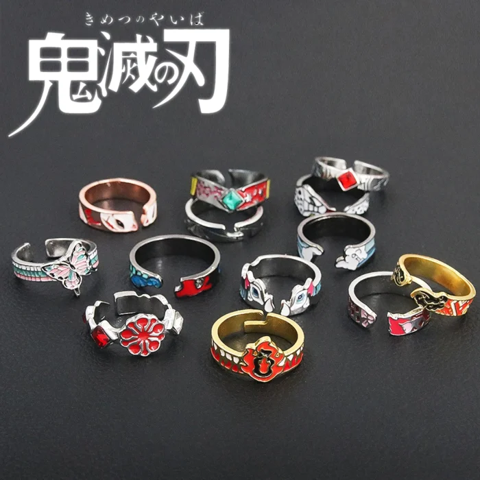 Anime Demon Slayer Ring Kimetsu No Yaiba Kamado Tanjirou Inspired Adjustable Ring For Fans Cosplay Props Jewelry Gift 2
