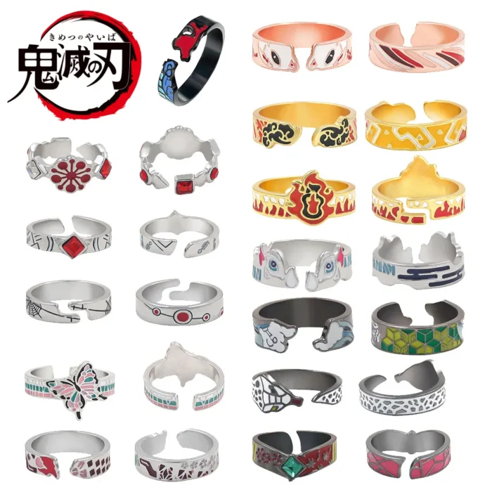 Anime Demon Slayer Ring Kimetsu No Yaiba Kamado Tanjirou Inspired Adjustable Ring For Fans Cosplay Props Jewelry Gift 1