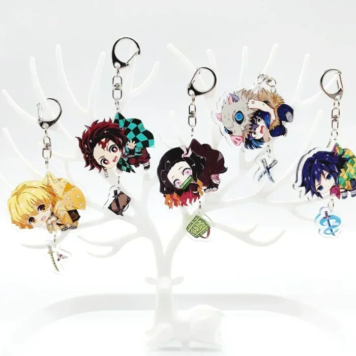 Anime Keychains Demon Slayer Keychain Tanjirou Kamado Nezuko Tomioka Giyuu Kimetsu No Yaiba Acrylic Key Ring Cute Funny Cartoon 2