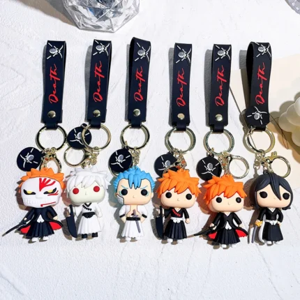 Anime Bleach Keychain Cosplay Kurosaki Ichigo Silicone Pendant Keyring Car Backpack Key Holder Accessories for Fans Quality Gift 1