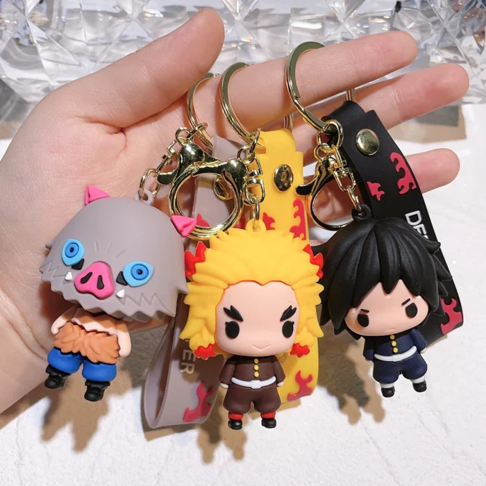 Hot Demon Slayer Kimetsu No Yaiba Blade of Ghost Keychain Cute Characters Bag Pendant Car Key Chain Ring Fans Gift Anime Jewelry 3