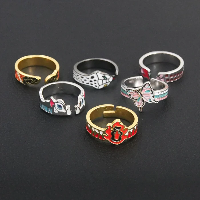 Anime Demon Slayer Ring Kimetsu No Yaiba Kamado Tanjirou Inspired Adjustable Ring For Fans Cosplay Props Jewelry Gift 4