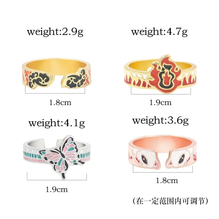 Anime Demon Slayer Ring Kimetsu No Yaiba Kamado Tanjirou Inspired Adjustable Ring For Fans Cosplay Props Jewelry Gift 6