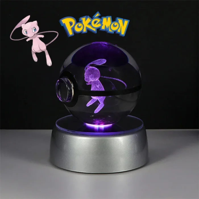 Pokemon 3D Crystal Poke Ball Figure Toys Anime Gengar Mimikyu Jigglypuff Eevee Figurines LED Lamp Base Pokeball Glass Ball Gifts 3