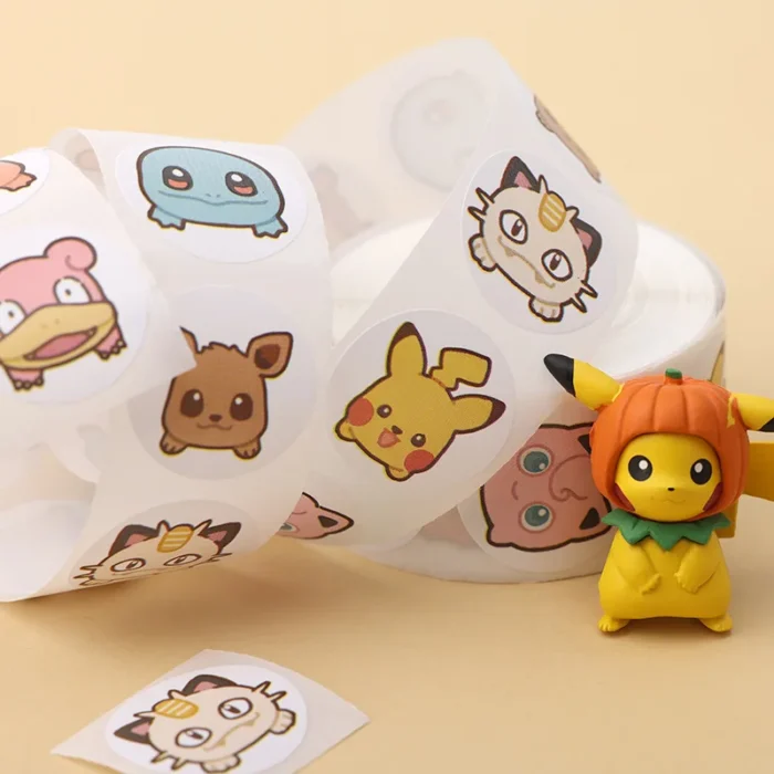 500PCS Anime Cute Pokemon Stickers Kawaii Pikachu Charizard Round Seal Stickers Rolls Stickers Graffiti Luggage Stickers Toys 5
