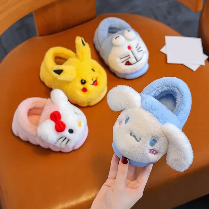 Cute Pikachu Autumn/Winter Cotton Slippers Cover Heel Cute Cartoon Flat Plush Slippers Autumn Anime Peripheral Christmas Gift 4