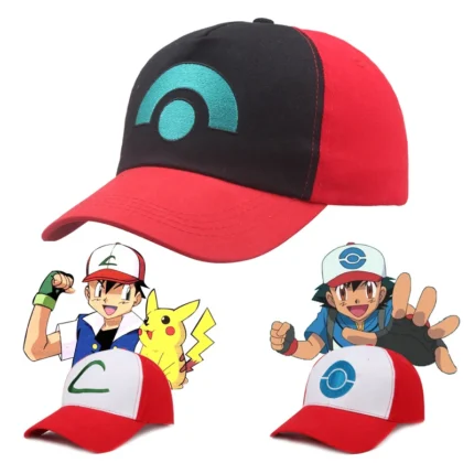 Anime Cartoon Pokemon Hats Pocket Monster Figure Ash Ketchum Cosplay Series Cartoon Hat Adjustable Child Baseball Cap Mesh Hats 1