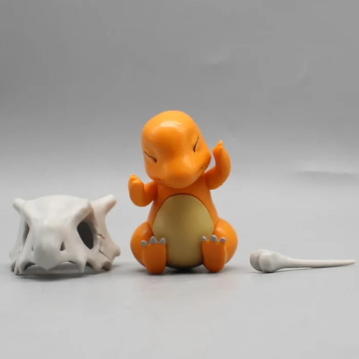 9cm Pokemon Charmander Wear A Cubone Helmet Anime Figure Model Gk Statue Boys Collection Desktop Decoration Ornament Toys Gifts 2
