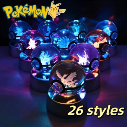 Pokemon Crystal Ball Pikachu Gengar Eevee Mewtwo Lacario Anime Game Pokeball Led Night Light Base Kids Birthday Gift Home Decor 1