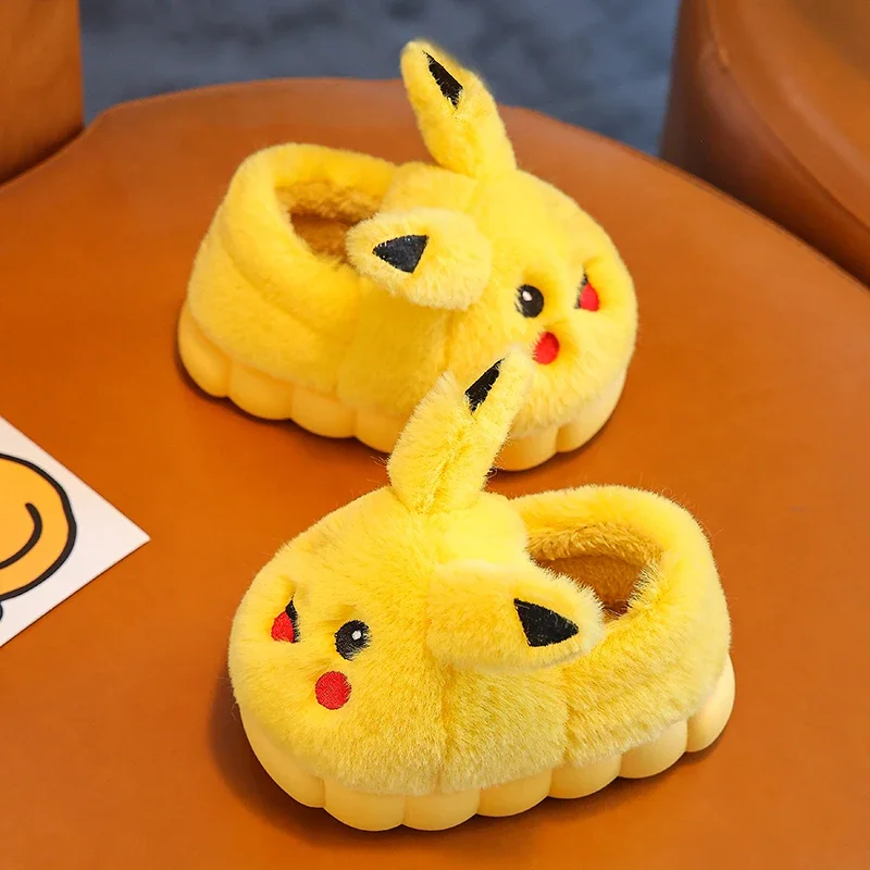 Anime Pikachu Autumn/Winter Children'S Cute Flat Plush Slippers Soft Sole Non-Slip Warm Indoor Home Cotton Shoes Christmas Gifts 1