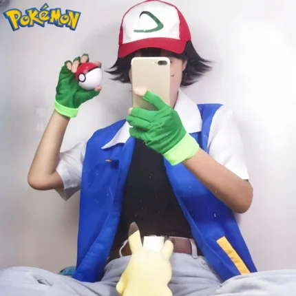 Blue Jacket Pokemon Men Cosplay Costume Boys Ash Ketchum For Halloween Party Trainer Gloves And Cap Set Anime Christmas Gift 1
