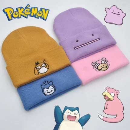 Pokemon Snorlax Ditto Psyduck Beanies Women Winter Warm Hat Anime Solid Color Funny Embroidery Cap for Men Knitted Bonnet Unisex 1