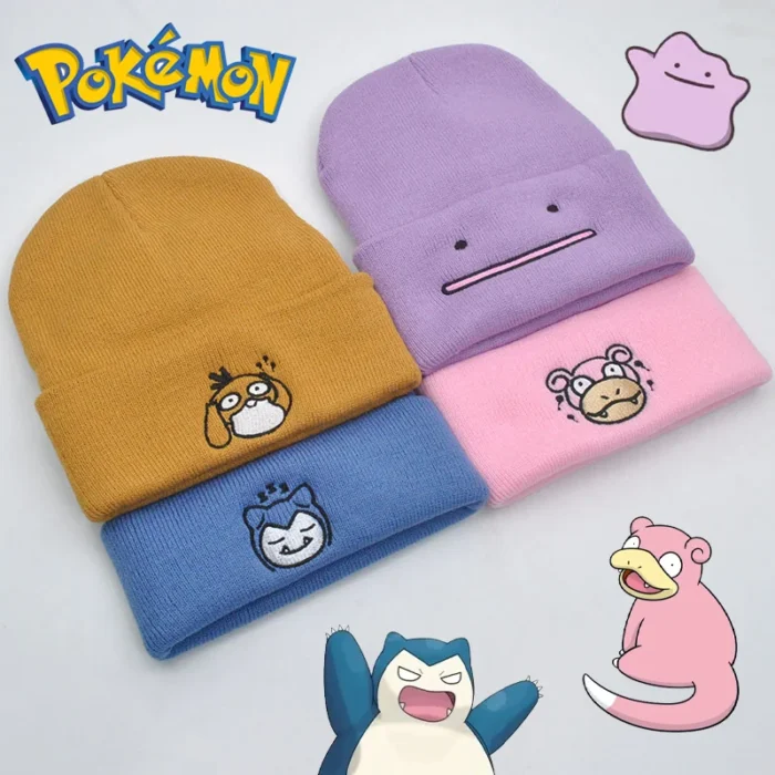 Pokemon Snorlax Ditto Psyduck Beanies Women Winter Warm Hat Anime Solid Color Funny Embroidery Cap for Men Knitted Bonnet Unisex 1