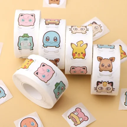 500PCS Anime Cute Pokemon Stickers Kawaii Pikachu Charizard Round Seal Stickers Rolls Stickers Graffiti Luggage Stickers Toys 1