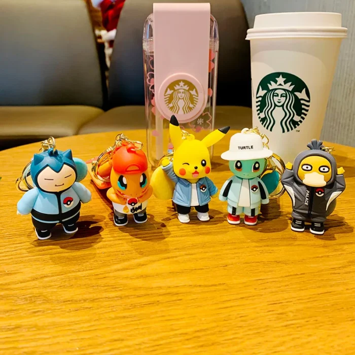 Pokemon Keychain Anime Figures Pikachu Cartoon Key Chain Charmander Psyduck Fashion Bag Keyring Pendant Accessories Toy Kid Gift 2