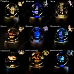 Pokemon Crystal Ball 3D Pikachu Gengar Mew Mewtwo Lamp Base Pokeball Crystal Pokemon Glass Ball Figure Night Light Birthday Gift 2