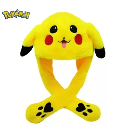 Pikachu Pokemon Anime Plush Hat Bunny Ears Plush Funny Cute Cartoon Hat Flashing Ears Moveable Plush Doll Gift Figure Toys 1