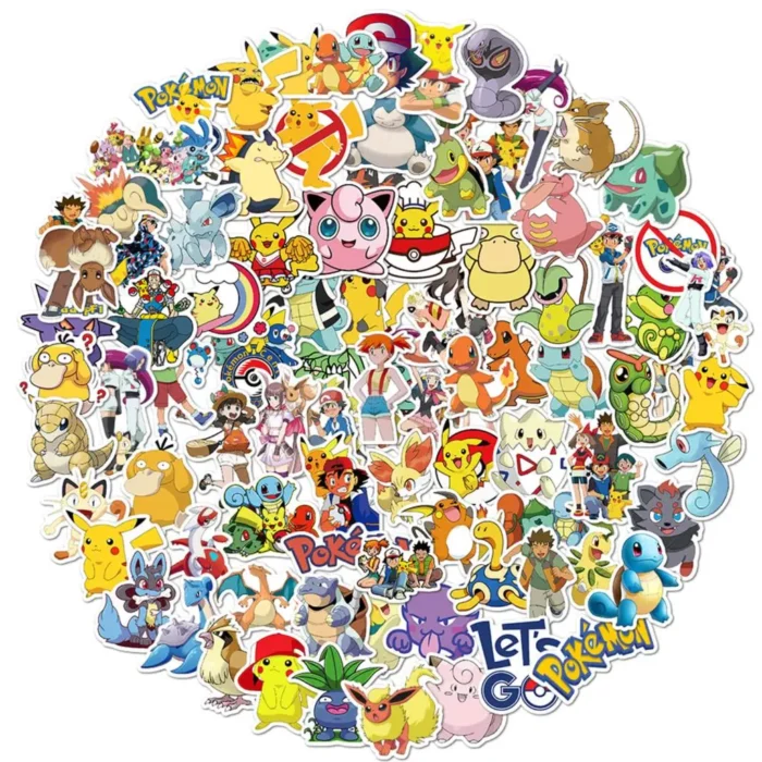 50/100Pcs Pokemon Stickers Kawaii Pikachu Skateboard Bicycle Guitar Laptop Kids Waterproof Stiker Toys 6
