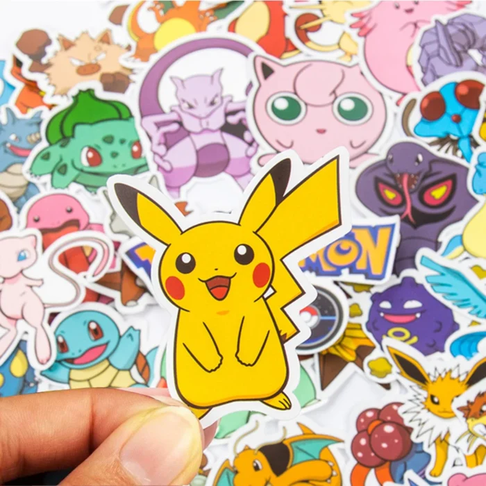 50/100Pcs Pokemon Stickers Kawaii Pikachu Skateboard Bicycle Guitar Laptop Kids Waterproof Stiker Toys 1