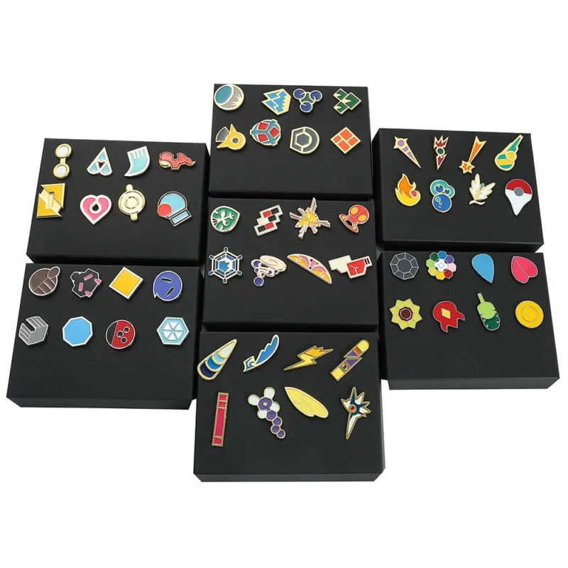 Pokemon Gym Badges Kanto Johto Hoenn Sinnoh Unova Kalos League Region Orange Islands Pins Brooches Box Set Pocket Monster 1