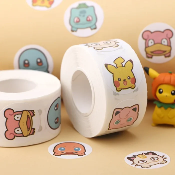 500PCS Anime Cute Pokemon Stickers Kawaii Pikachu Charizard Round Seal Stickers Rolls Stickers Graffiti Luggage Stickers Toys 6