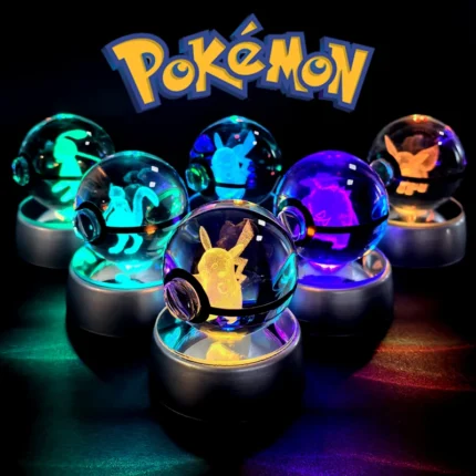 Pokemon Crystal Ball 3D Pikachu Gengar Mew Mewtwo Lamp Base Pokeball Crystal Pokemon Glass Ball Figure Night Light Birthday Gift 1