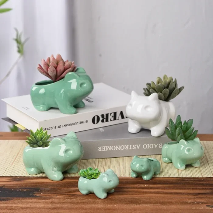 Pokemon Bulbasaur Ceramic Mini Flowerpot Cute Succulent Green Plants Flower Pot with Hole Home Garden Decoration Planters Gift 2
