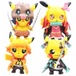 4pcs Pokemon Anime Figures Pikachu Cosplay Demon Slayer Tanjirou Nezuko Zenitsu Inosuke PVC Collection Kids Birthday Toys Gift 6