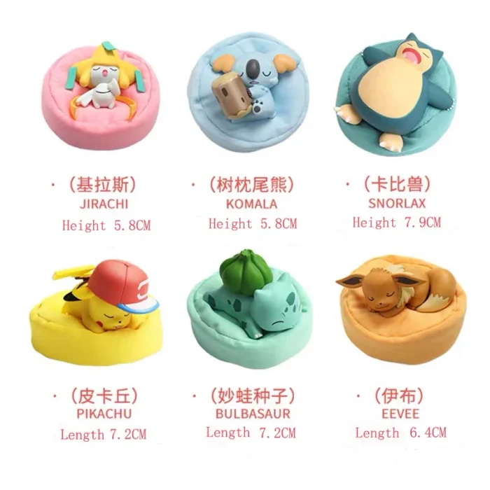 6 Styles Pokemon Starry Dream Pikachu Bulbasaur Eevee Snorlax Jirachi Komala Sleeping Anime Figures PVC Toys Kawaii 2