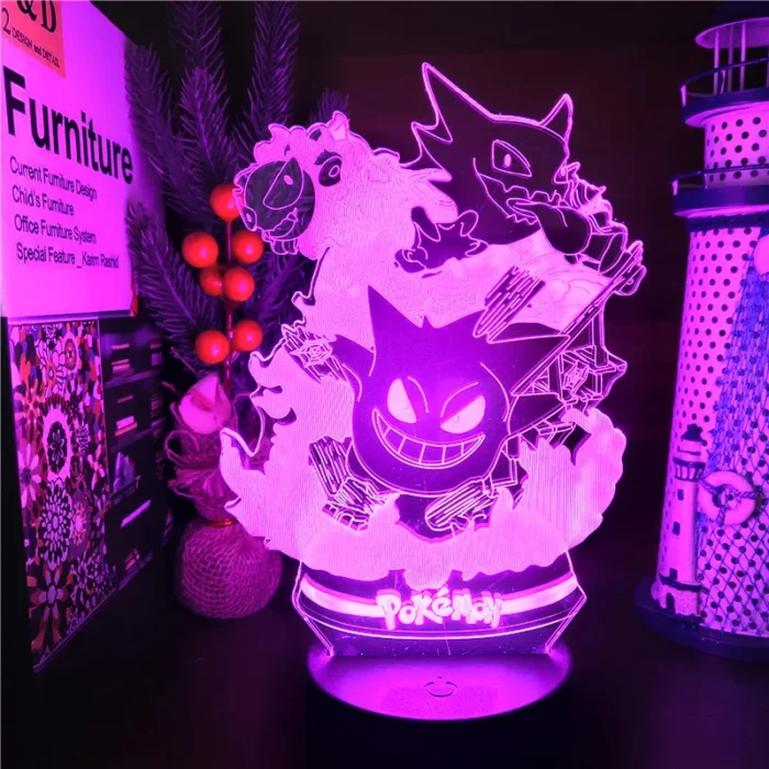 Pokemon Gengar Haunter Gastly 3D Lamp Anime LED Night Light USB Color Changing Luminaria Illusion Sleeping Table Lamps Kids Gift 1