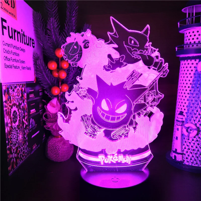 Pokemon Gengar Haunter Gastly 3D Lamp Anime LED Night Light USB Color Changing Luminaria Illusion Sleeping Table Lamps Kids Gift 1