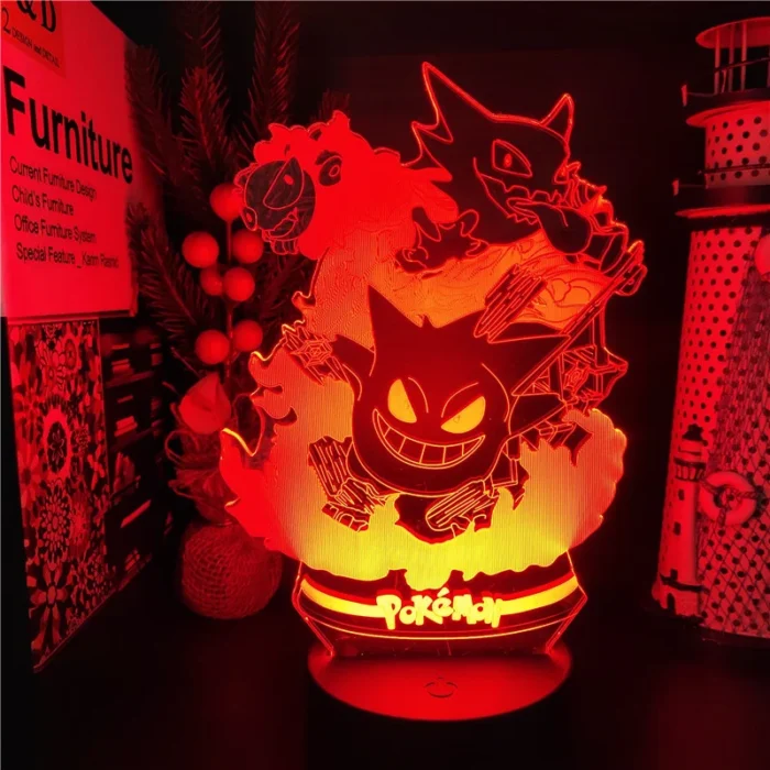 Pokemon Gengar Haunter Gastly 3D Lamp Anime LED Night Light USB Color Changing Luminaria Illusion Sleeping Table Lamps Kids Gift 4