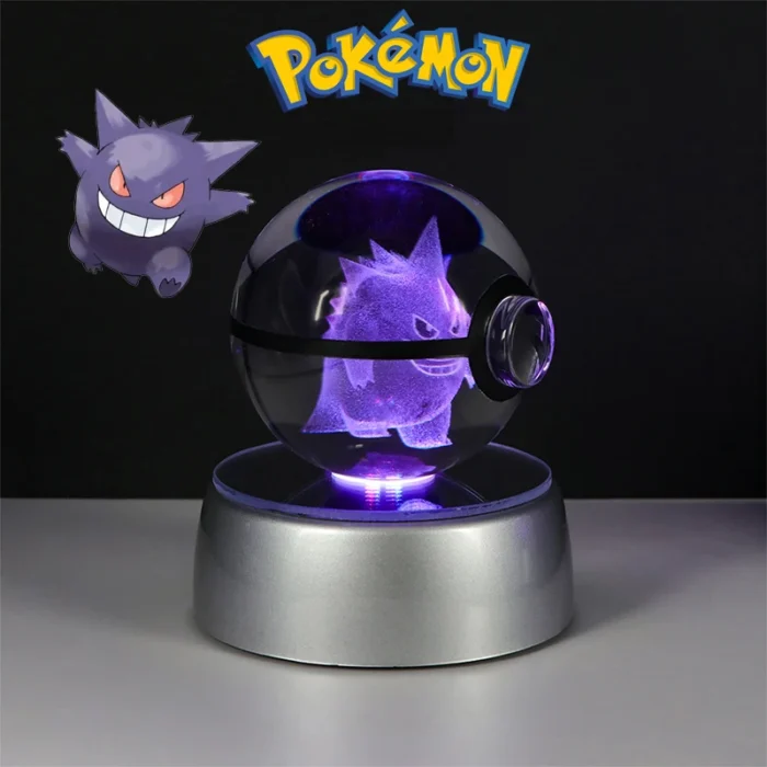 Pokemon 3D Crystal Poke Ball Figure Toys Anime Gengar Mimikyu Jigglypuff Eevee Figurines LED Lamp Base Pokeball Glass Ball Gifts 2
