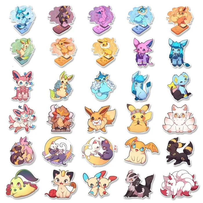 10/30/50/100pcs Kawaii Pokemon Anime Cartoon Stickers Cute Aesthetic Decals Laptop Phone Car Suitcase Decoration Sticker Kid Toy 6