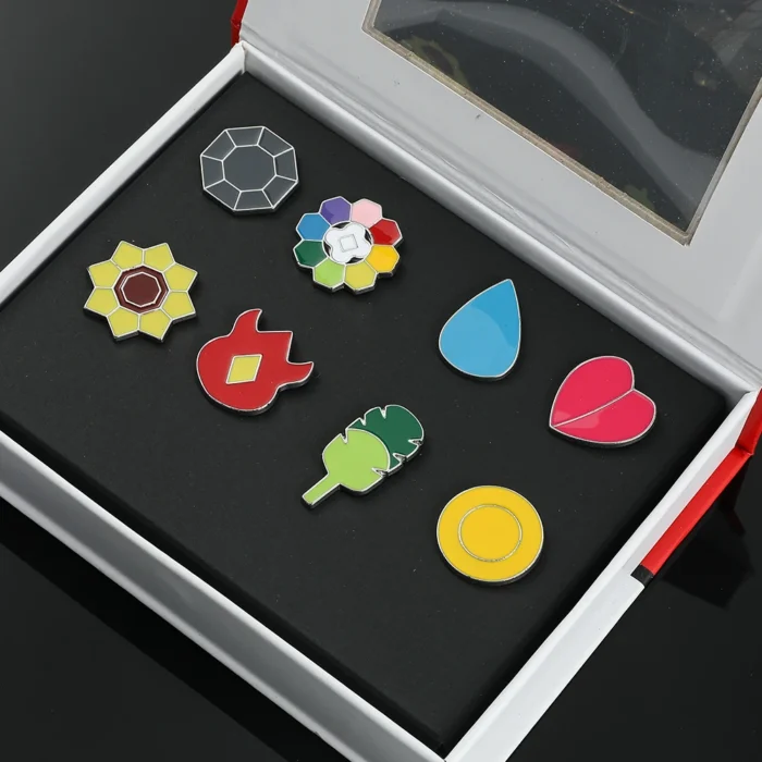Pokemon Gym Badges Kanto Johto Hoenn Sinnoh Unova Kalos League Region Orange Islands Pins Brooches Box Set Pocket Monster 6