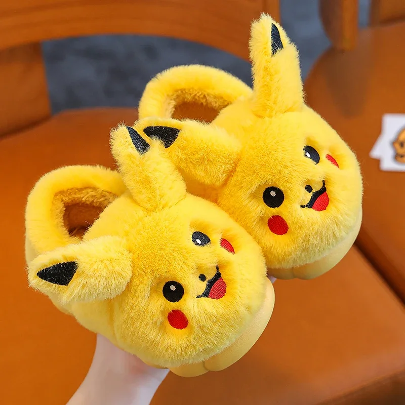 Cute Pikachu Autumn/Winter Cotton Slippers Cover Heel Cute Cartoon Flat Plush Slippers Autumn Anime Peripheral Christmas Gift 1