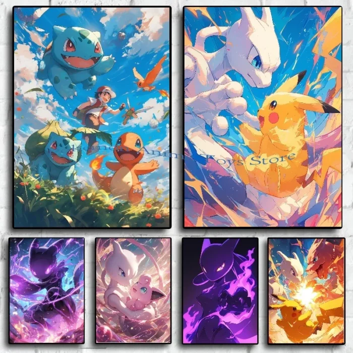 Anime Pokemon Canvas Painting Bulbasaur Charmander Squirtle Poster and Print Watercolor Wall Art Picture Home Decor Kids Gifts 3