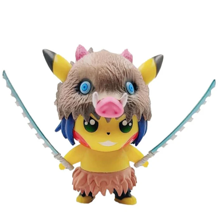 4pcs Pokemon Anime Figures Pikachu Cosplay Demon Slayer Tanjirou Nezuko Zenitsu Inosuke PVC Collection Kids Birthday Toys Gift 5