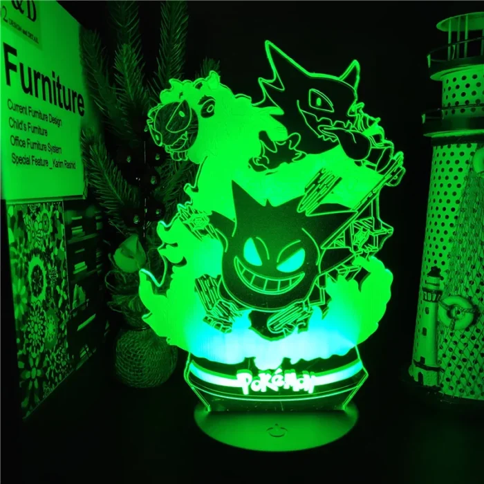 Pokemon Gengar Haunter Gastly 3D Lamp Anime LED Night Light USB Color Changing Luminaria Illusion Sleeping Table Lamps Kids Gift 2