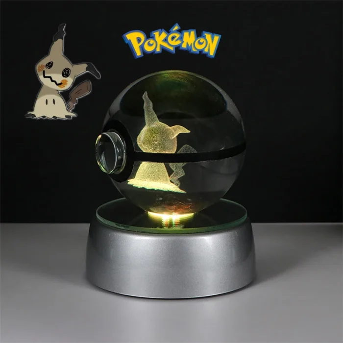 Pokemon 3D Crystal Poke Ball Figure Toys Anime Gengar Mimikyu Jigglypuff Eevee Figurines LED Lamp Base Pokeball Glass Ball Gifts 5