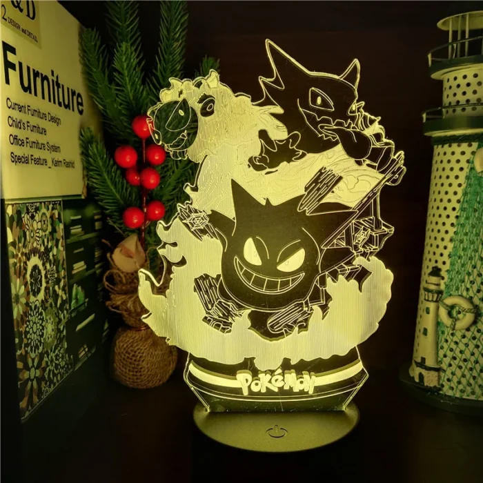 Pokemon Gengar Haunter Gastly 3D Lamp Anime LED Night Light USB Color Changing Luminaria Illusion Sleeping Table Lamps Kids Gift 6