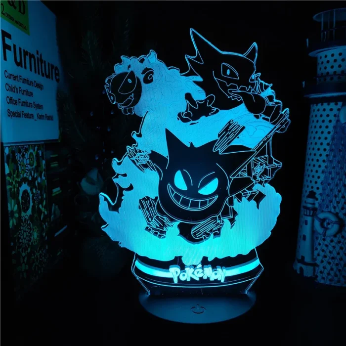 Pokemon Gengar Haunter Gastly 3D Lamp Anime LED Night Light USB Color Changing Luminaria Illusion Sleeping Table Lamps Kids Gift 3