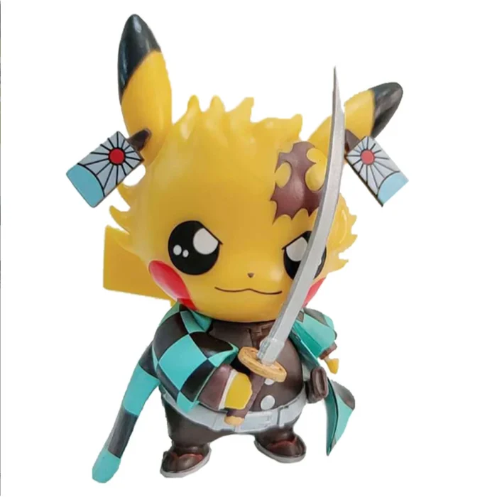 4pcs Pokemon Anime Figures Pikachu Cosplay Demon Slayer Tanjirou Nezuko Zenitsu Inosuke PVC Collection Kids Birthday Toys Gift 4