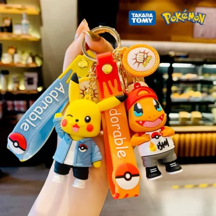 Pokemon Keychain Anime Figures Pikachu Cartoon Key Chain Charmander Psyduck Fashion Bag Keyring Pendant Accessories Toy Kid Gift 1