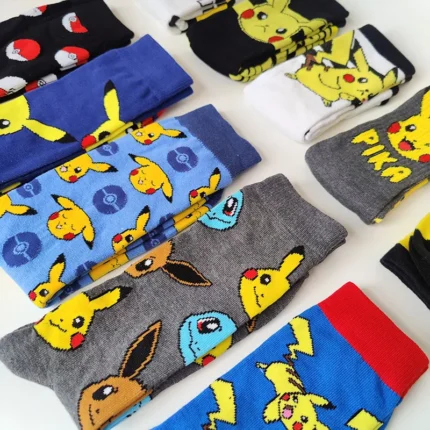 Pokemon Men's Fashion Trend Long Socks Cartoon Anime Figure Pikachu Eevee Gengar Unisex Athletic Harajuku Socks 1