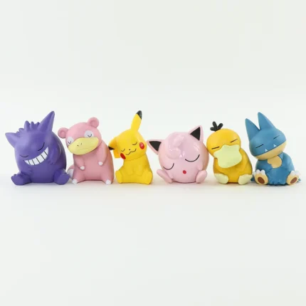 Pokemon 6pcs/set Pikachu Psyduck Gengar Jigglypuff Gonbe Slowpoke Shoulder To Shoulder Sleep Cute Model Doll Action Figure Toys 1