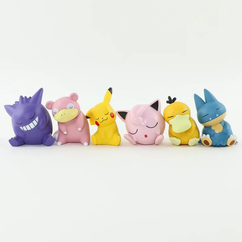Pokemon 6pcs/set Pikachu Psyduck Gengar Jigglypuff Gonbe Slowpoke Shoulder To Shoulder Sleep Cute Model Doll Action Figure Toys 1