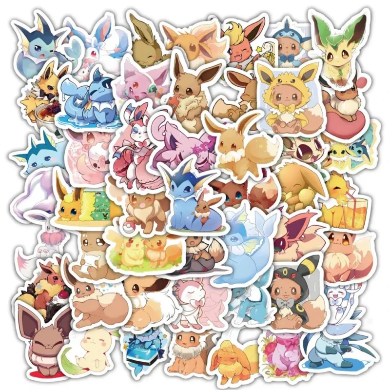 10/30/60pcs Cute Cartoon Pokemon Eevee Stickers Anime Decal Toys Graffiti Laptop Scrapbook Phone Waterproof Kawaii Sticker Gifts 1