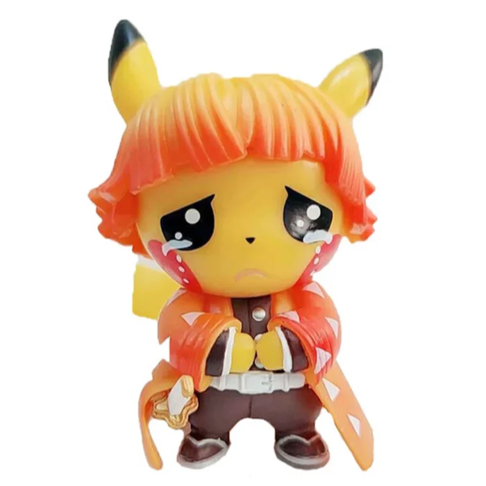4pcs Pokemon Anime Figures Pikachu Cosplay Demon Slayer Tanjirou Nezuko Zenitsu Inosuke PVC Collection Kids Birthday Toys Gift 3
